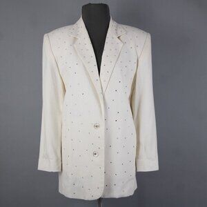 Criscione Sz S Cream White Rhinestones Collar Lined Rayon Polymide AS IS Jacket